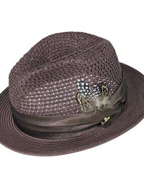 Montique Mens Fedora Hat H-34 Brown Mesh NWT